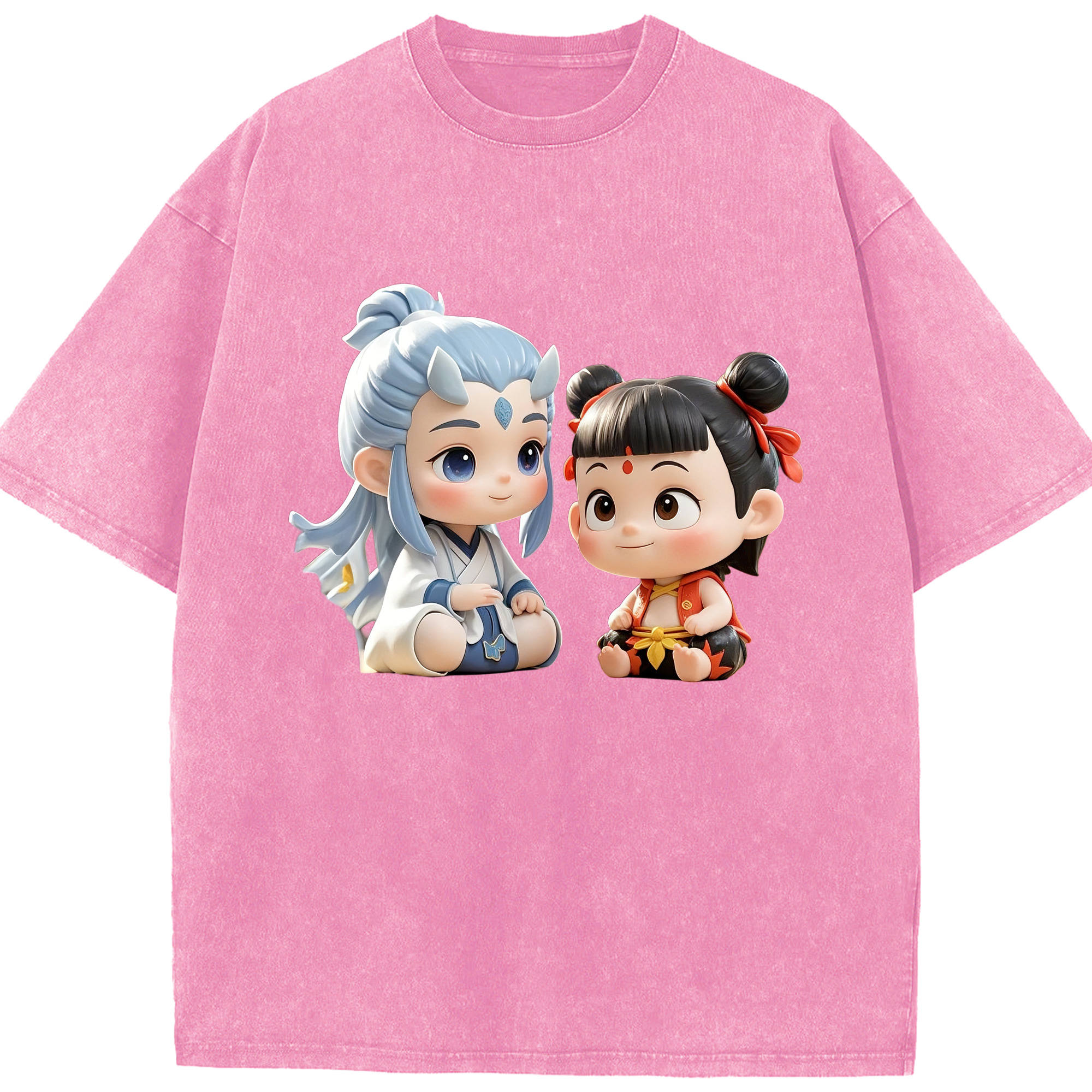 （画像用） Ne Zha 2 ナタ 魔童の大暴れ 綿100% ヴィンテージ風 半袖Tシャツ（フロントプリント）
